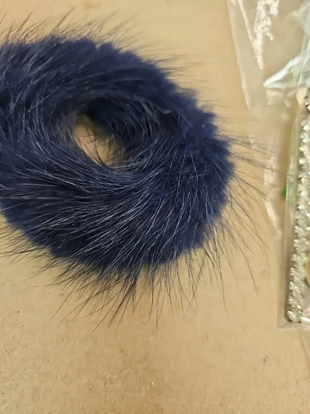 Deep Blue Fur Scrunchie For Ponytail
